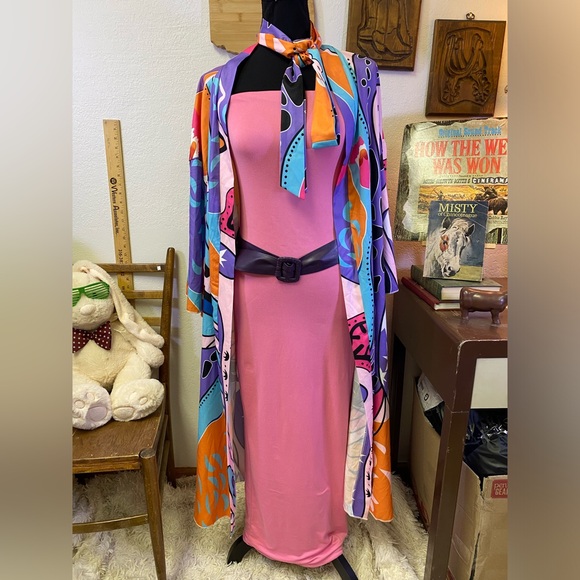Maximalist Y2K Vibe Charlotte Russe Tube Top Maxi Dress Colorful Kaftan & Belt! - Picture 2 of 16